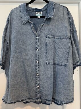 FUTURE COLLECTIVE Light Blue Denim-Look Button-Up
